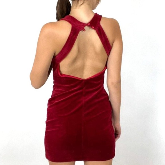Vintage 90s Karen Okada Red Velvet Bustier Mini Dress - Picture 8 of 9
